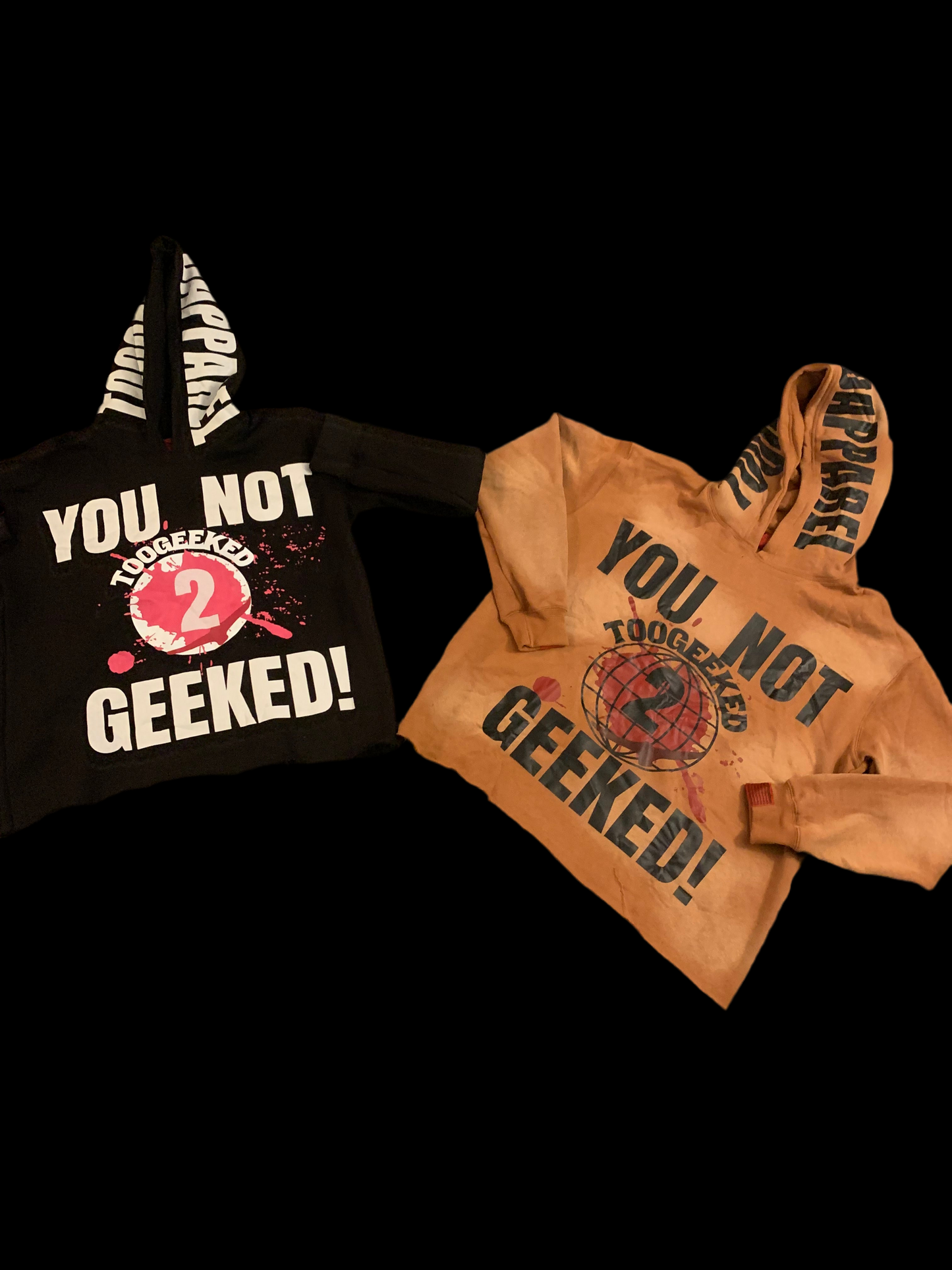 "YOU NOT 2 GEEKED!" BROWN AND RED WASHED HOODIE